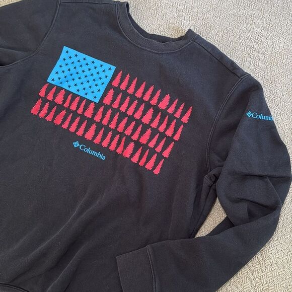 Columbia Trek Graphic Flag Crewneck Sweatshirt Black Size Men’s Medium - Picture 6 of 10
